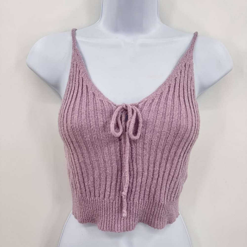 Lavender Cropped Knit Sweater Cami Tank Top Twee Summer Cottage Lace Up Small